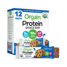 Orgain Organic Vegan Protein Bars, Chocolate Chip Cookie Dough - 10g Plant Based Protein, Low Calorie Healthy Snacks, No Lactose or Soy Ingredients, Gluten Free, Non-GMO - 1.41 Oz (Pack of 12)
