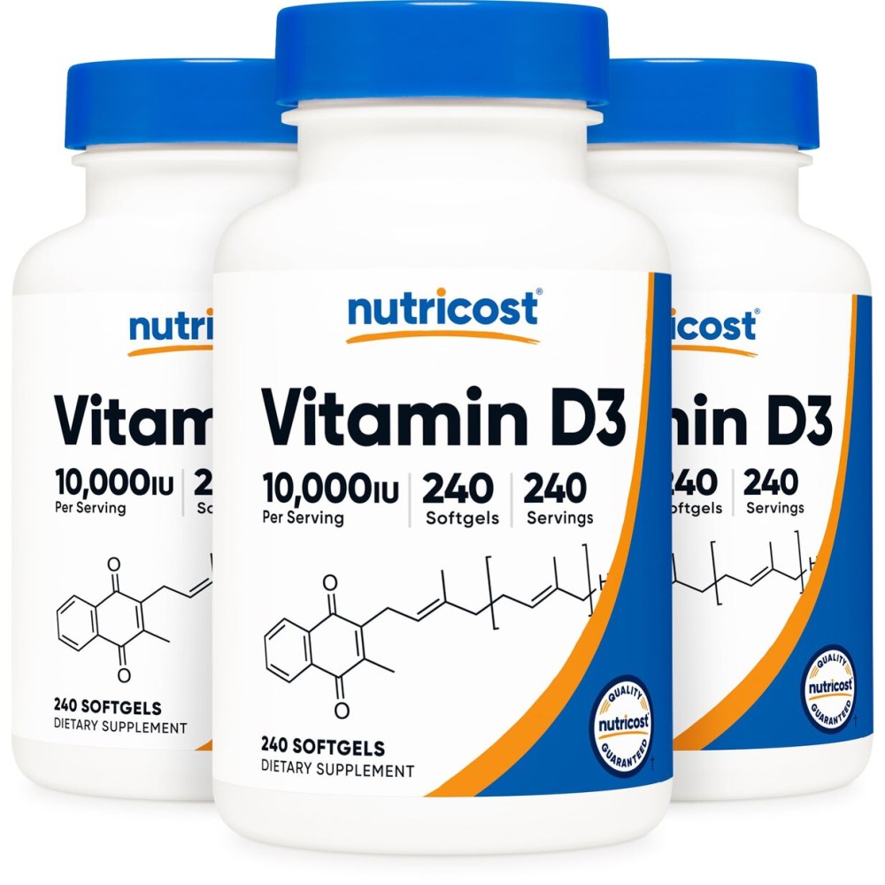 Nutricost Vitamin D3 10,000 IU, 240 Soft Gel Caps (3 Bottles)