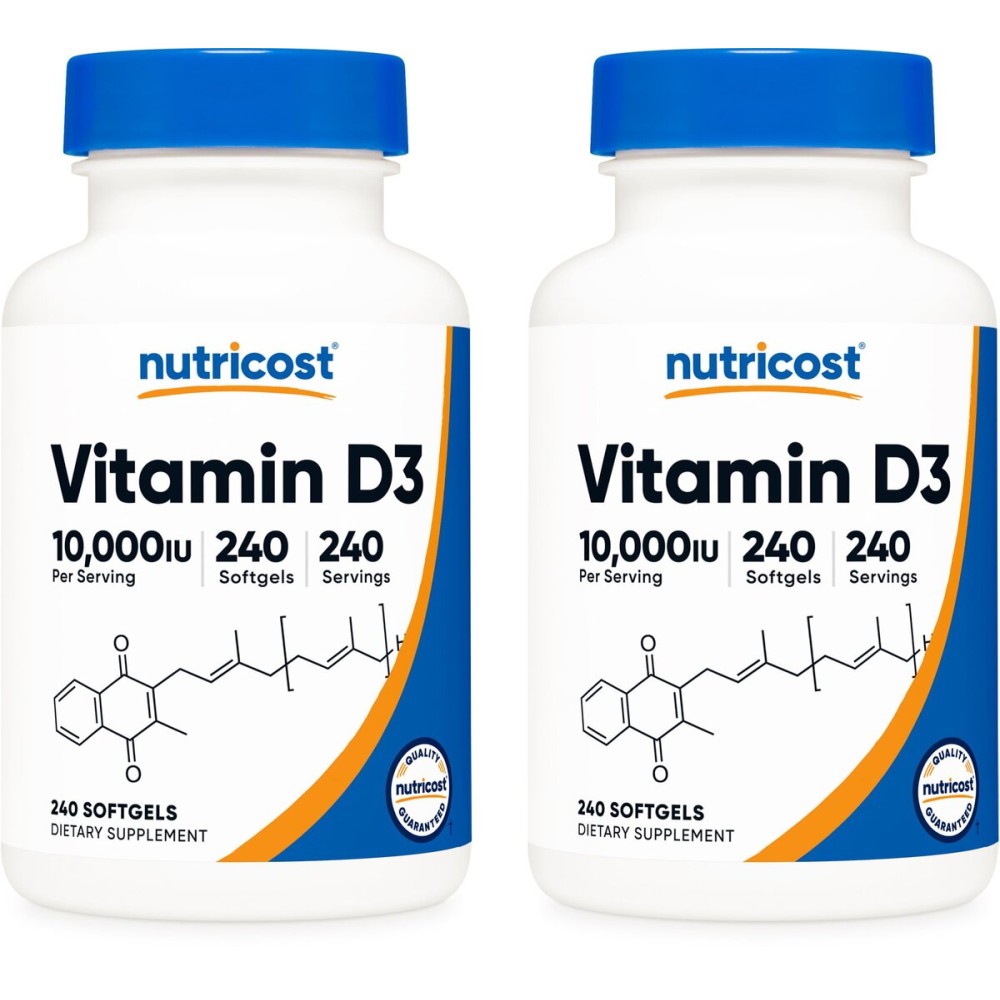 Nutricost Vitamin D3 10,000 IU, 240 Soft Gel Caps (2 Bottles)