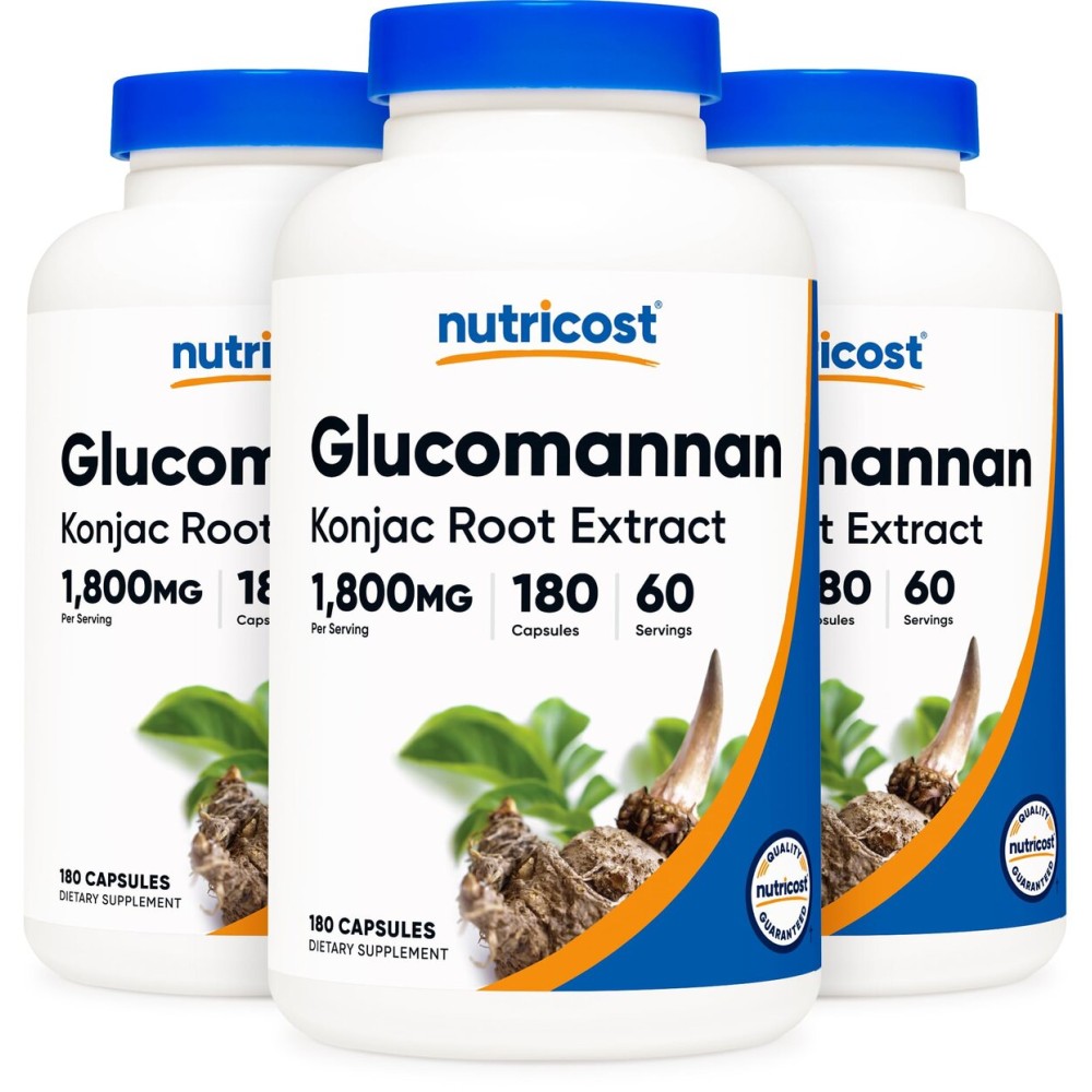 Nutricost Glucomannan 1,800mg Per Serving, 180 Capsules (3 Bottles)