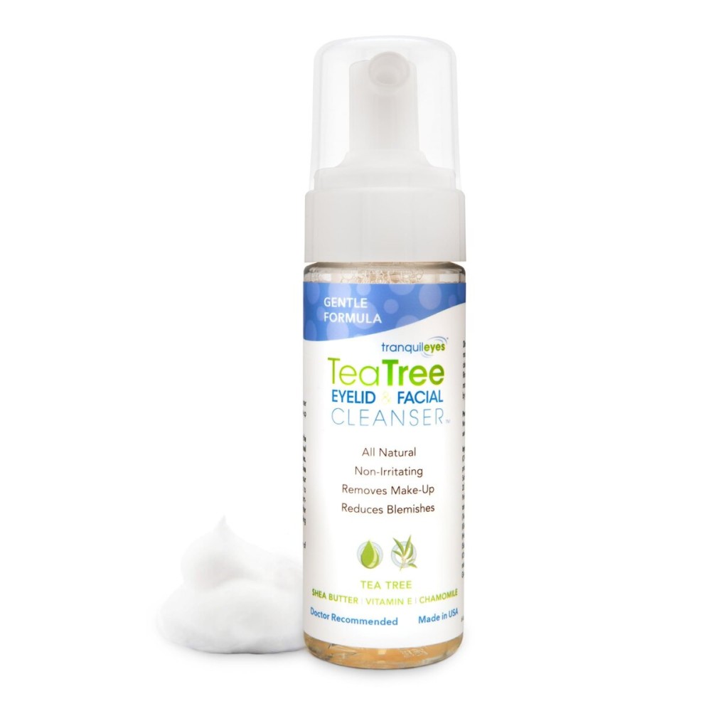 EYEECO Gentle Tea Tree Oil Foaming Facial Cleanser - 1.6oz - Non-Irritating Eyelid Cleanser & Face Wash with Tea Tree, Chamomile & Shea Butter