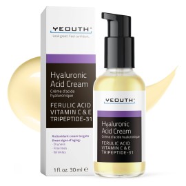 YEOUTH Hyaluronic Acid Moisturizer Face Cream with Vitamin C & E, Ferulic Acid & Tripeptide 31, Hydrating Face Moisturizer, Hyaluronic Acid Cream Suitable for Dry & Dull Skin 1oz