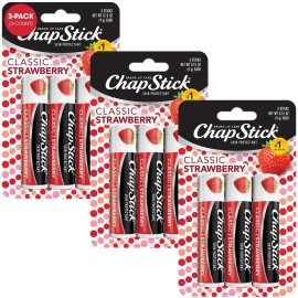 ChapStick Classic Strawberry Lip Balm, 9-Count - Tinted Lip Moisturizer, Juicy & Sweet, 0.15 Oz Ea