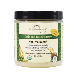 Earth\'s Enrichments Organic Pomade - Hair Food for Growth, Contains Tea Tree, Rosemary, Lavender Oil, Natural Hair Grease for Thick, Straight, Curly, Wavy, Thin Hair, Women, Men, Kids, USDA, 8oz