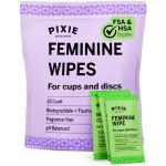 Pixie Feminine Wipes - Flushable, Biodegradable, pH Balanced & Unscented - Individually Wrapped Wipes for Feminine Care, On The Go & Public Bathrooms - Menstrual Cup Wipes for Cups & Discs (20 Count)