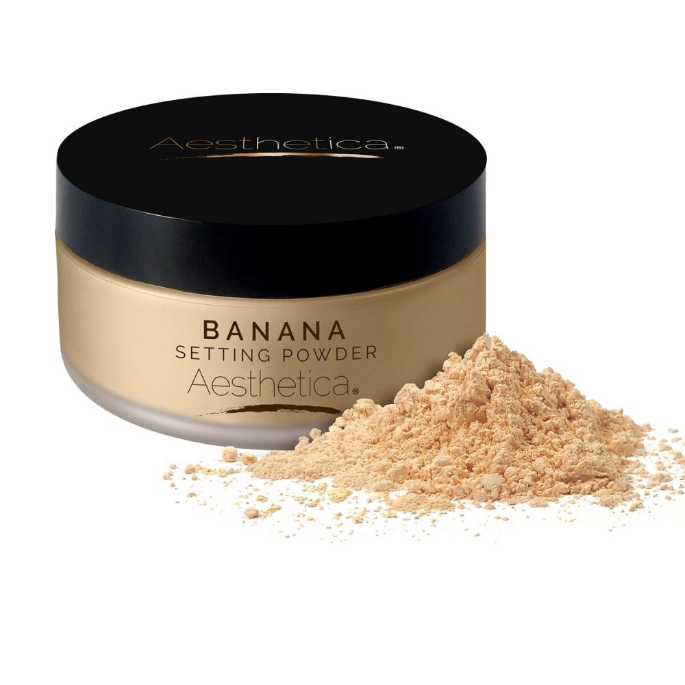 Aesthetica Banana Loose Setting Powder - Flash Friendly Superior Matte Finish Highlighter & Finishing Powder - Includes Velour Puff