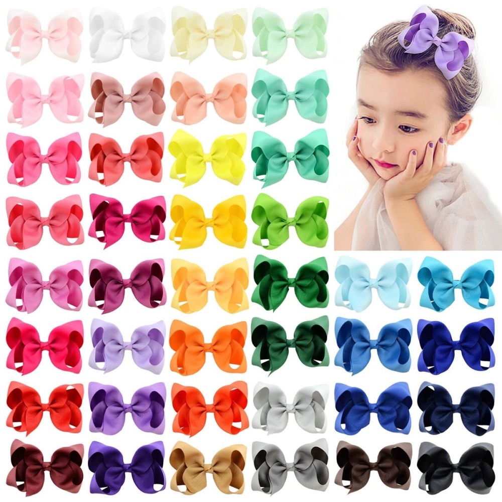 40PCS 4.5 Inch Hair Bows for Girls Grosgrain Ribbon Toddler Hair Accessories with Alligator Clips for Toddlers Baby Girls Kids
