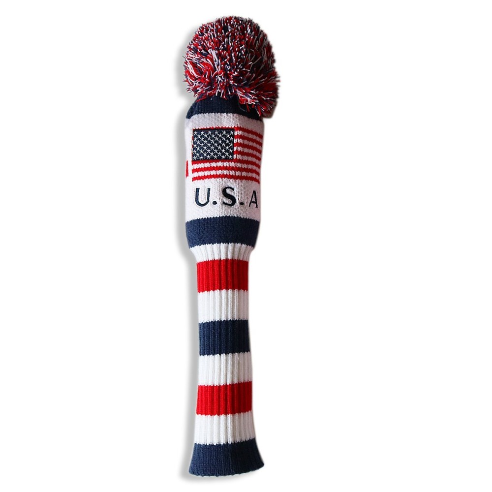 Craftsman Golf US Flag Knit Pom Pom White Blue Red Driver Head Cover Headcover for Callaway Mizuno Cobra Taylormade (1 Driver Cover)