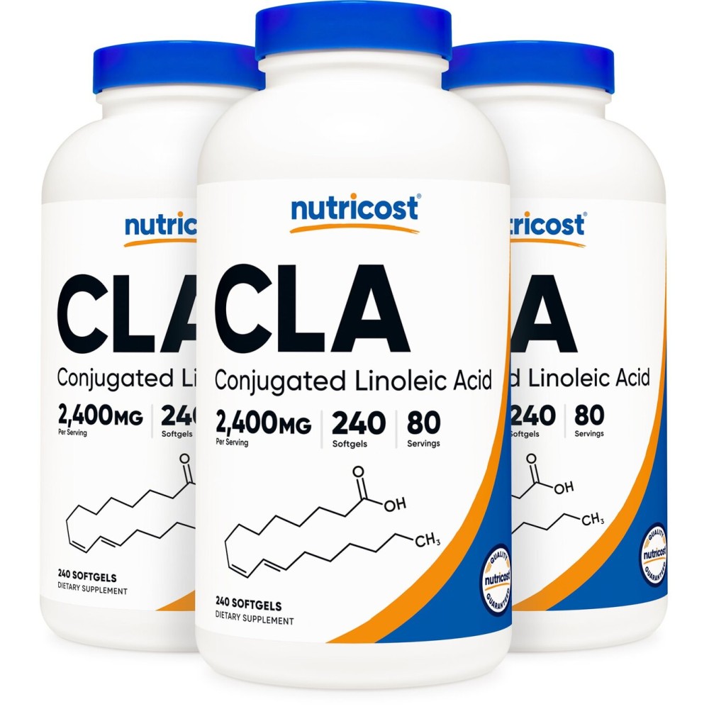 Nutricost CLA (Conjugated Linoleic Acid) 2,400mg, 240 Softgels - Gluten Free, Non-GMO, 800mg Per Softgel (3 Bottles)