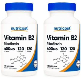 Nutricost Vitamin B2 (Riboflavin) 400mg, 120 Capsules (2 Bottles)
