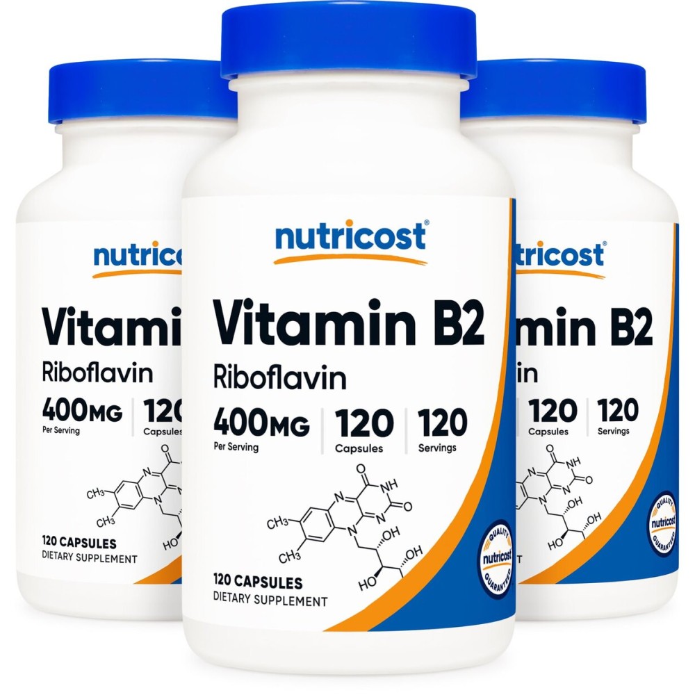 Nutricost Vitamin B2 (Riboflavin) 400mg, 120 Capsules (3 Bottles)