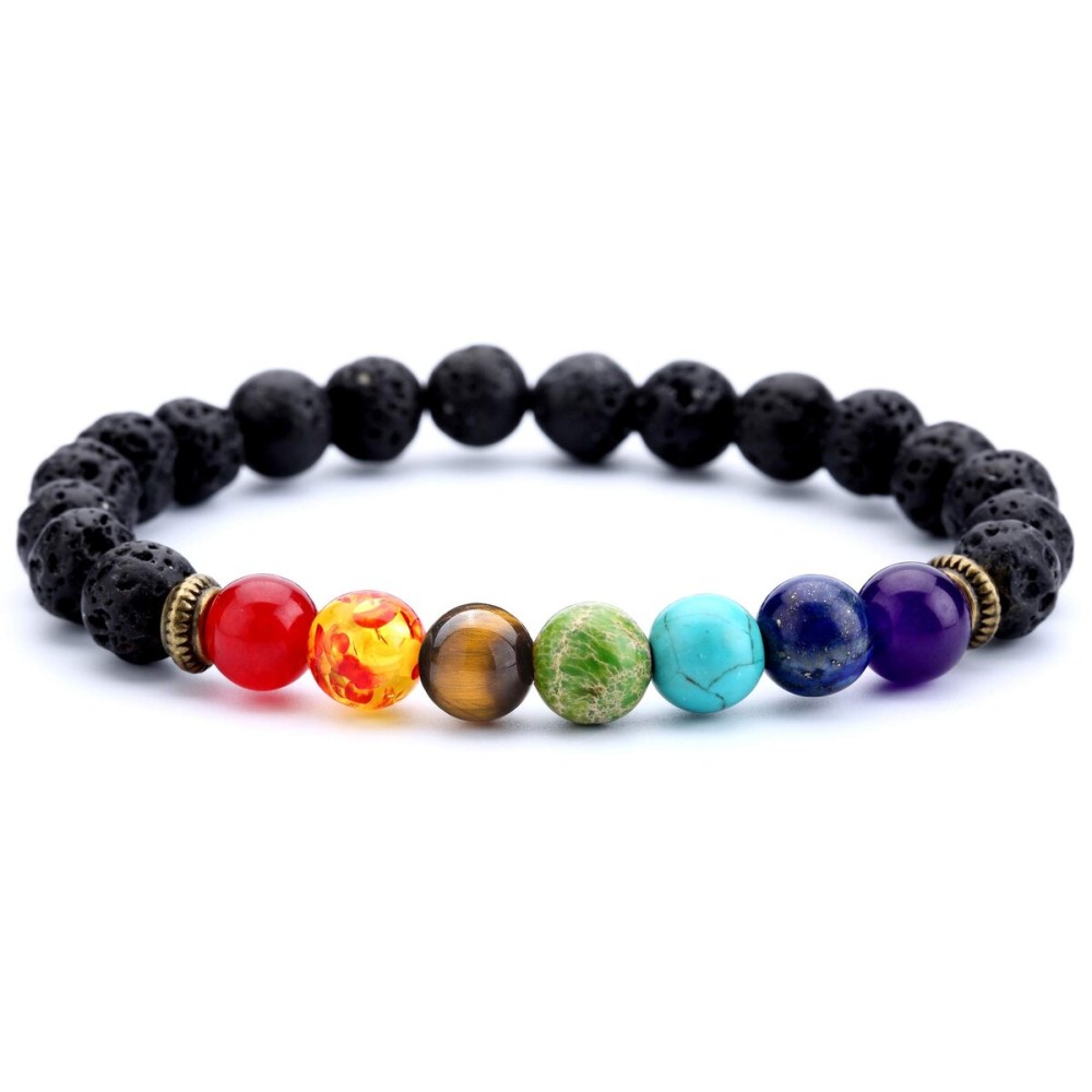 Hamoery Men Women 8mm Lava Rock 7 Chakra Beads Chakra Bracelet Braided Rope Natural Stone Yoga Bracelet Bangle