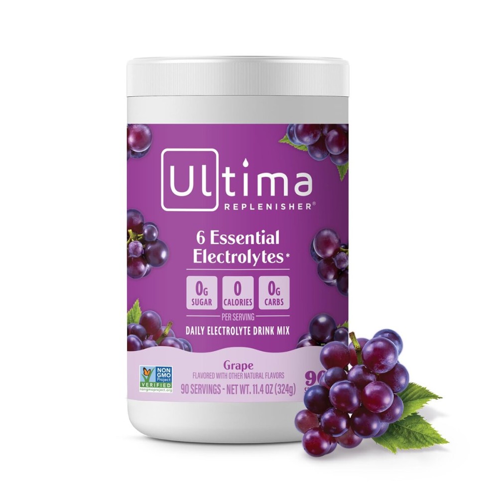 Ultima Replenisher Daily Electrolyte Powder Drink Mix - Sugar Free - Grape, 90 Servings - Hydration Powder with 6 Key Electrolytes and Trace Minerals - Keto Friendly, Vegan, Non-GMO