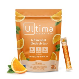 Ultima Replenisher Daily Electrolyte Powder Drink Mix -Sugar Free - Orange, 20 Stickpacks - Hydration Packets with 6 Key Electrolytes and Trace Minerals - Keto Friendly, Vegan, Non-GMO