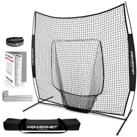 PowerNet Baseball & Softball Practice Net 7x7 FT, Outdoor Baseball Training Equipment for Pitching & Batting Practice (Black Net)