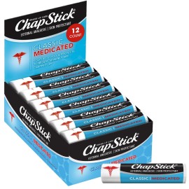 ChapStick Bulk Medicated Lip Balm 12-Pack - External Analgesic, Skin Protectant for Dry Lips & Cold Sore Pain Relief, 0.15 Oz Ea