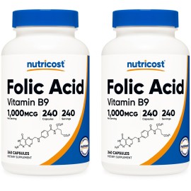 Nutricost Folic Acid (Vitamin B9) 1000 mcg, 240 Capsules (2 Bottles)