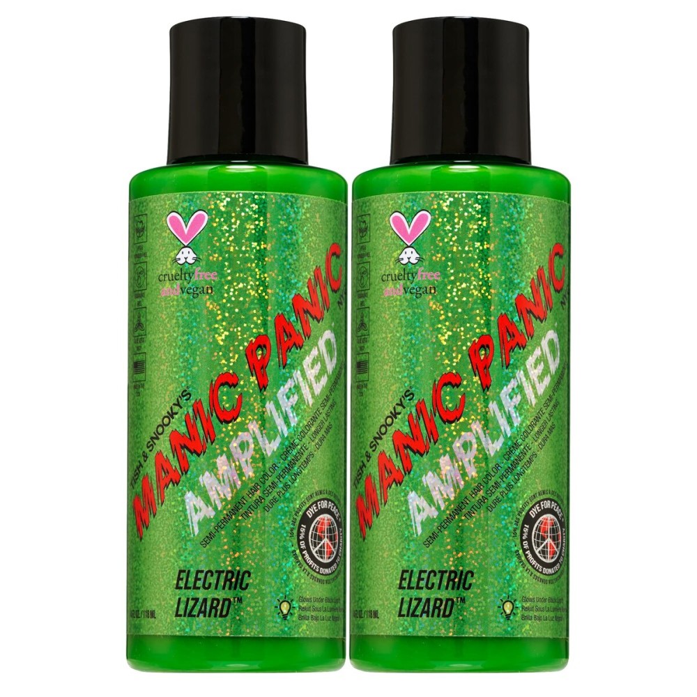 MANIC PANIC Electric Lizard Hair Color - Amplified - (2PK) Semi Permanent Hair Dye - Bright Neon Green Hair Color - Glows In Blacklight - Vegan, PPD & Ammonia-free For Coloring Hair for Men & Women