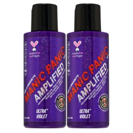 MANIC PANIC Ultra Violet Hair Color - Amplified - (2PK) Semi Permanent Hair Dye - Cool Blue Toned Violet Color - Vegan, PPD & Ammonia Free - For Coloring Hair on Men & Women