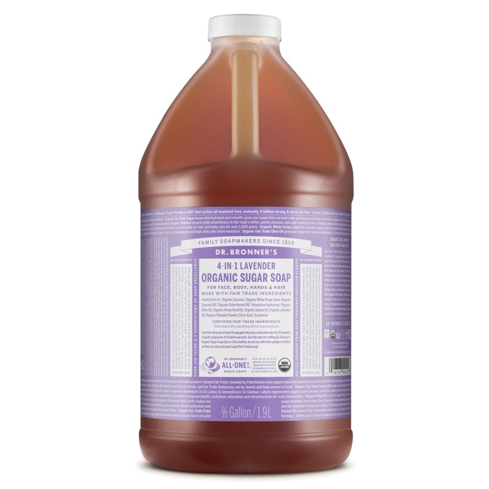 Dr. Bronner\'s Organic Sugar Soap (Lavender, 64 Ounce)- Made with Organic Oils, Sugar & Shikakai Powder, 4-in-1 Uses: Hand and Body Wash, Face, Hair- Cleanses, Moisturizes, Nourishes, Vegan