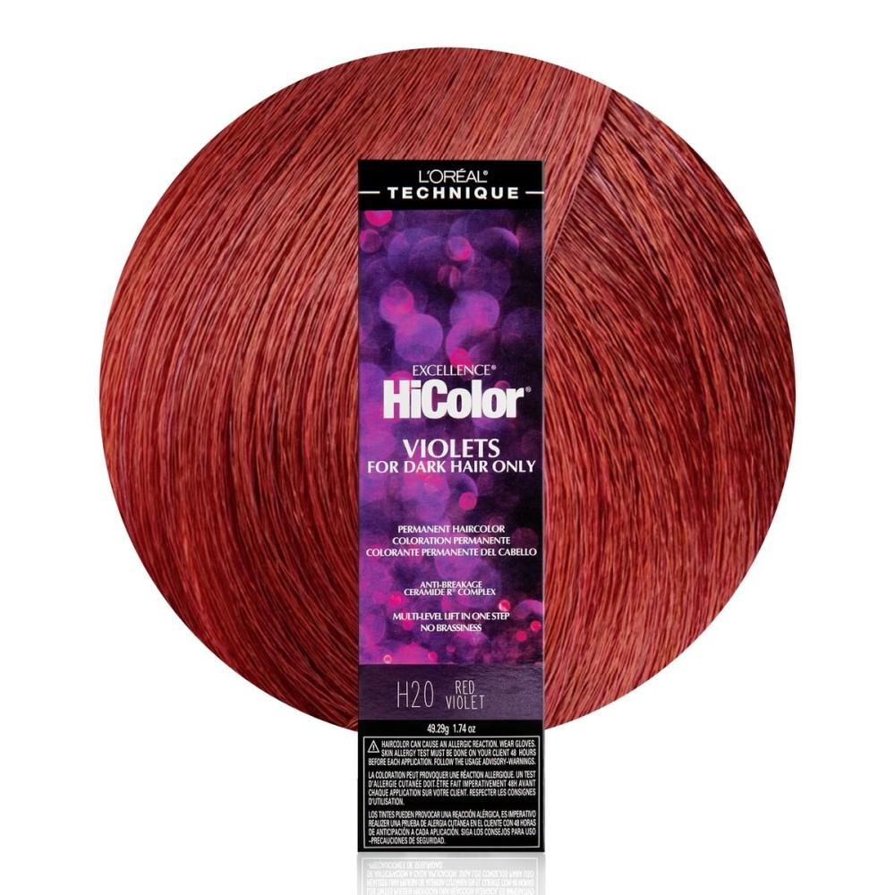 L\'OREAL TECHNIQUE HiColor Violet & Black Shades Permanent Hair Color - Anti-Breakage Ceramide R Complex, Multi-Lift With No Brassiness, For Dark Bases and Long Lasting Color, H20 Red Violet