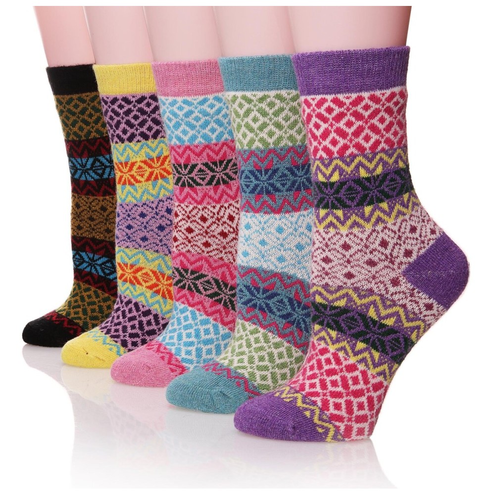 ProEtrade Women Wool Thick Winter Socks 5 Pairs Warm Crew Socks (Snowflake) Snowflake Free