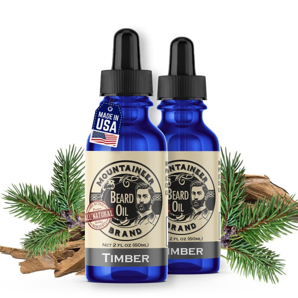 Mountaineer Brand Natural Beard Oil with Timber Scent | Made in West Virgina | Hydrates, Moisturises, Softens & Conditions for Beard Growth | Treats Dry Itchy Beards for Men | 2 oz 2 Pack