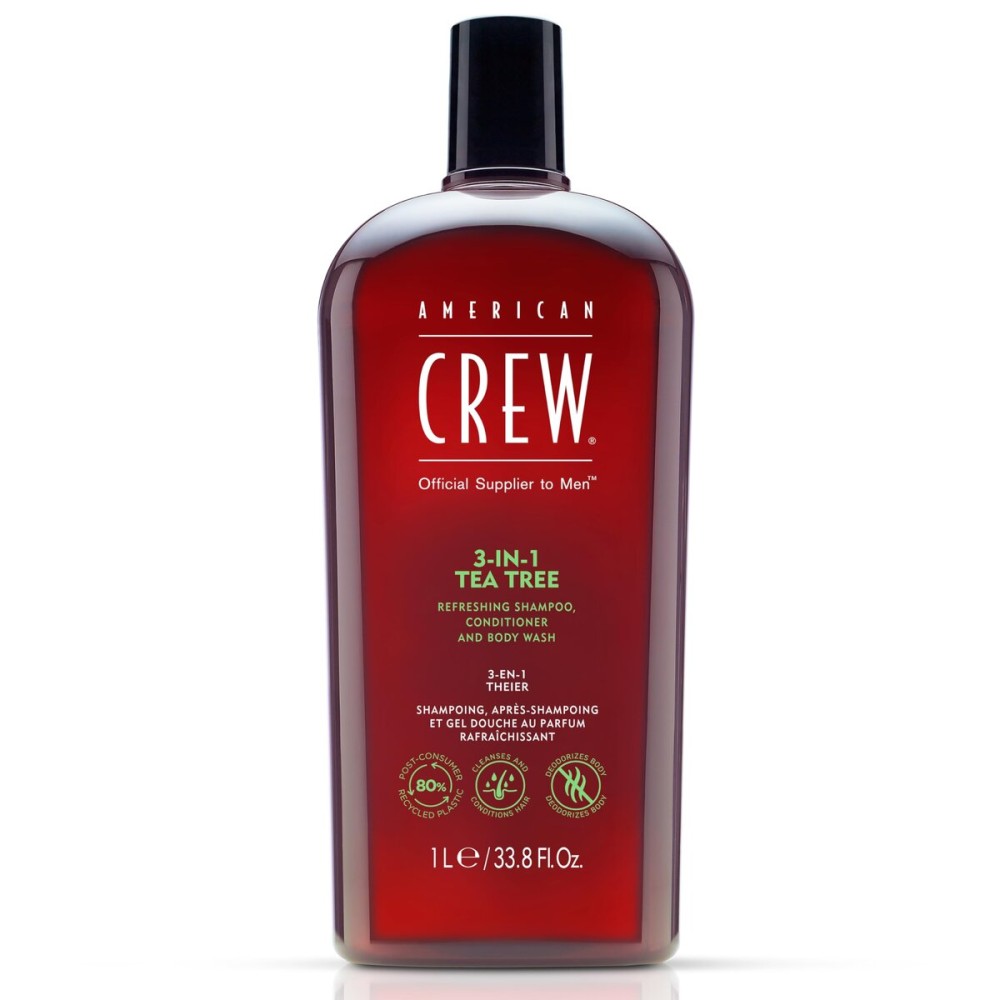 American Crew Shampoo, Conditioner & Body Wash for Men, 3-in-1, Gift for Men, Tea Tree Scent, 33.8 Fl Oz