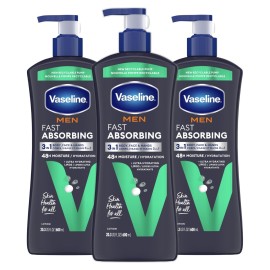 Vaseline Men\'s Healing Moisture Hand & Body Lotion For Dry or Cracked Skin Fast Absorbing Non-Greasy Lotion for Men 20.3 oz, Pack of 3