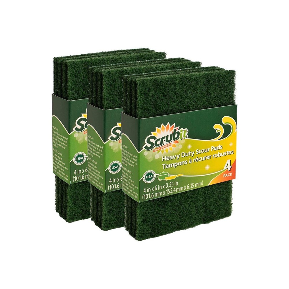 Scouring Pads - Heavy Duty Household Cleaning Scrubber with Non-Scratch Anti-Grease Technology - Reusable Scrubbing Pads - Green, 12 Pack