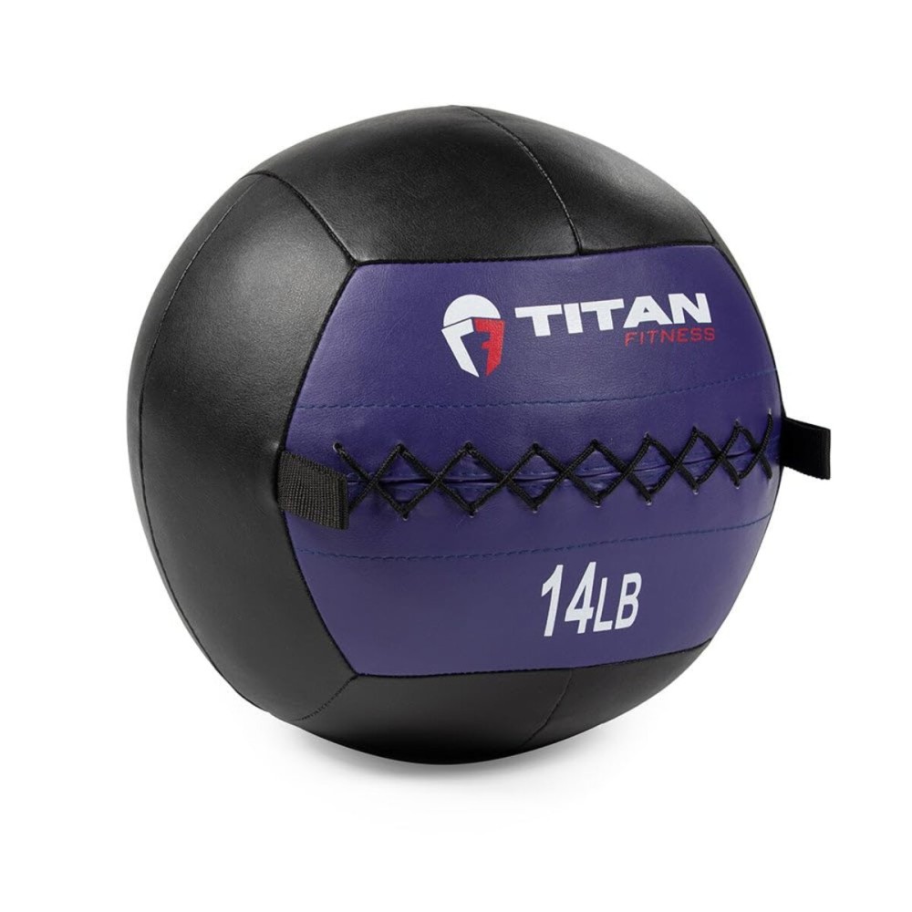 Titan Fitness 14 LB Soft Leather Medicine Wall Ball, Purple Color-Coded Weighted Wall Ball, Full Body Dynamic Exercise Med Ball, Core Fitness, Strength Training, Exercise Conditioning