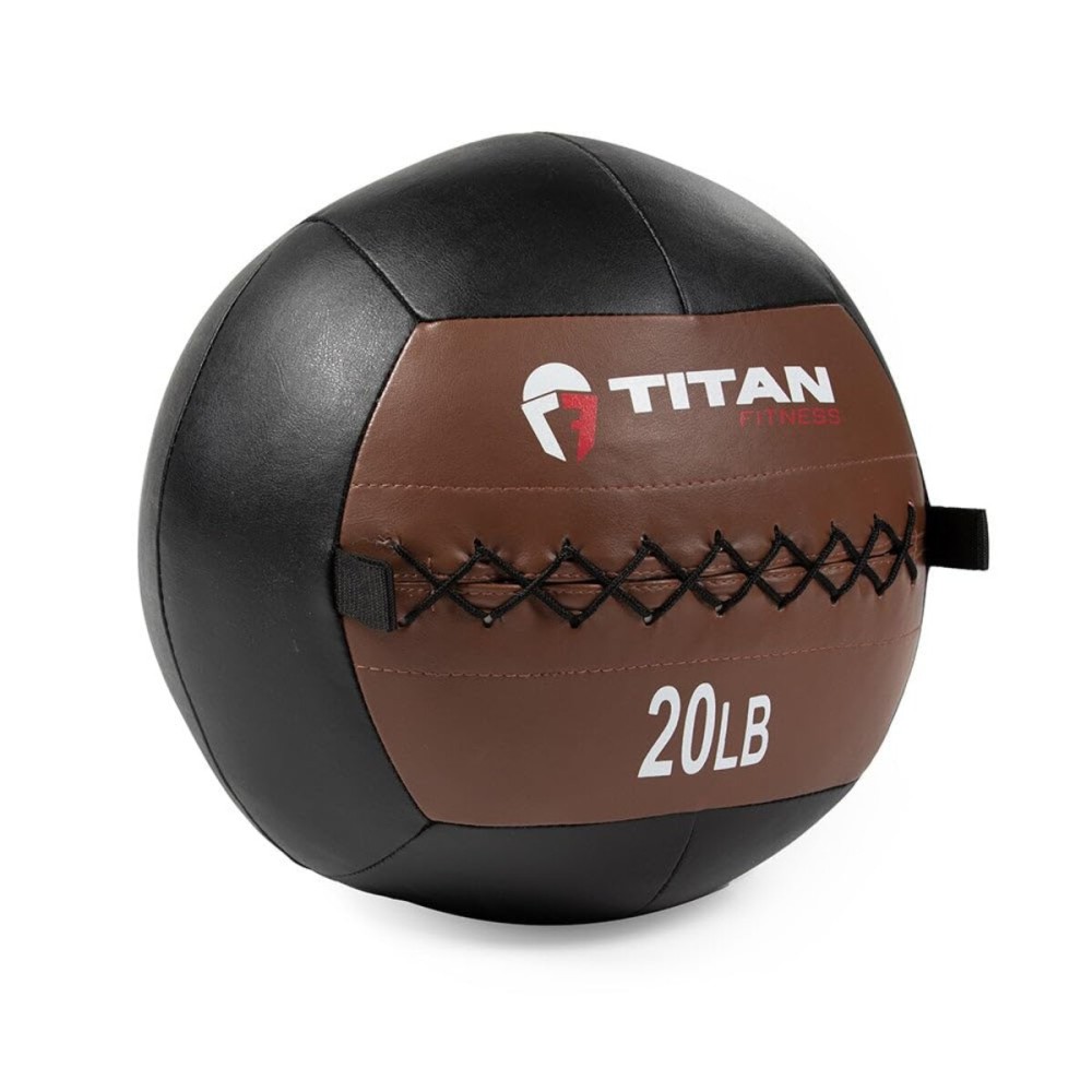 Titan Fitness 20 LB Soft Leather Medicine Wall Ball, Brown Color-Coded Weighted Wall Ball, Full Body Dynamic Exercise Med Ball, Core Fitness, Strength Training, Exercise Conditioning