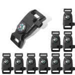 CooBigo 10pcs Pack Black 5/8 Compass Flint Scraper Fire Starter Whistle Buckle Plastic Paracord Bracelet Outdoor Camping Emergency Survival Travel Kits FLC158-FWC(Black)