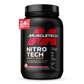 MuscleTech Whey Protein Powder, Nitro-Tech Whey Gold Protein Powder, Isolate Smoothie Mix for Women & Men, Strawberry , 2 lbs (28 Serv) Packaging May Vary