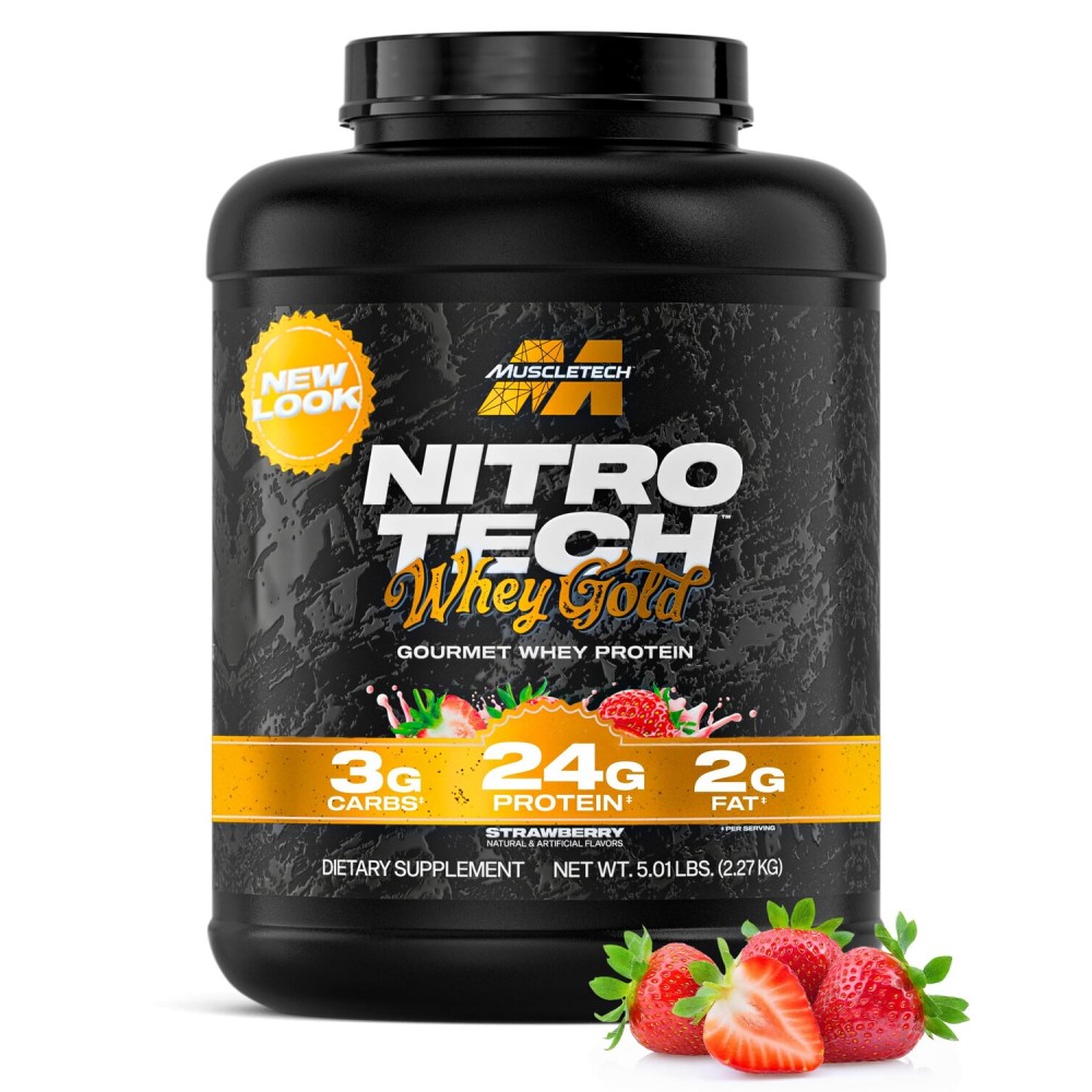 Muscletech Whey Protein Powder (Strawberry Shortcake, 5LB) - Nitro-Tech Whey Protein Isolate Smoothie Mix for Lean Muscle & Fast Recovery - 24g of Whey Gold Protein for Women & Men, Packaging May Vary
