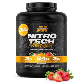 Muscletech Whey Protein Powder (Strawberry Shortcake, 5LB) - Nitro-Tech Whey Protein Isolate Smoothie Mix for Lean Muscle & Fast Recovery - 24g of Whey Gold Protein for Women & Men, Packaging May Vary
