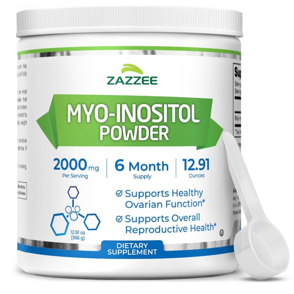 Zazzee Myo-Inositol Powder, 6 Month Supply, 183 Servings, 2000 mg per Serving, Free Scoop for Exact Dosage, 12.91 Ounces, 100% Pure, All-Natural Fertility and Reproductive Support, Vegan, Non-GMO