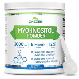 Zazzee Myo-Inositol Powder, 6 Month Supply, 183 Servings, 2000 mg per Serving, Free Scoop for Exact Dosage, 12.91 Ounces, 100% Pure, All-Natural Fertility and Reproductive Support, Vegan, Non-GMO