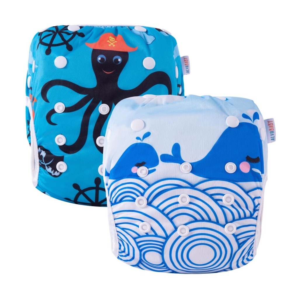 ALVABABY Swim Diapers 2pcs Reusable Adjustable & Washalbe for Boys & Girls 0-2 Years Baby Boy DYK13-14