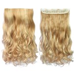 REECHO 16 1-Pack 3/4 Full Head Curly Wavy Clips in on Synthetic Hair Extensions HE008 Hairpieces for Women 5 Clips 3.9 Oz per Piece - Medium Blonde with Highlights