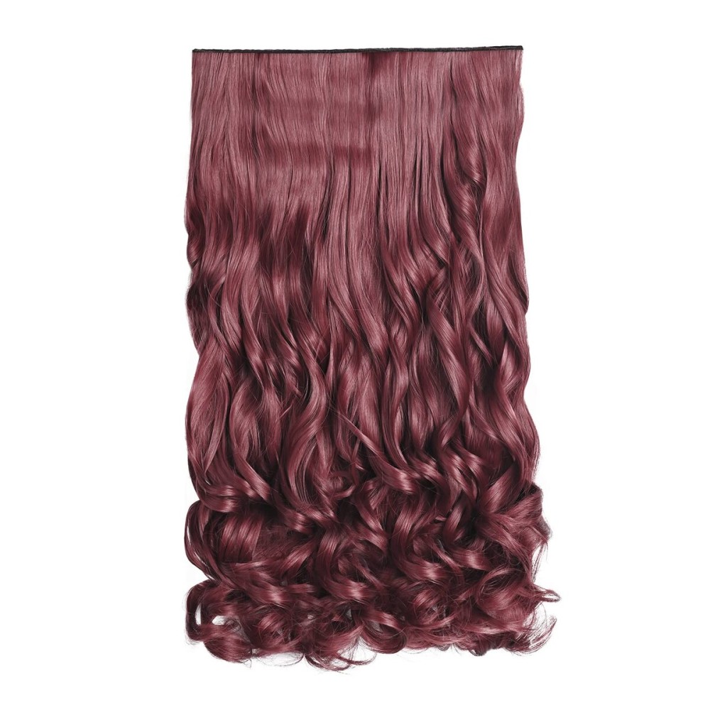 REECHO 16 1-Pack 3/4 Full Head Curly Wavy Clips in on Synthetic Hair Extensions HE008 Hairpieces for Women 5 Clips 3.9 Oz per Piece - Wine Red