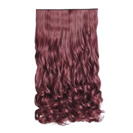 REECHO 16 1-Pack 3/4 Full Head Curly Wavy Clips in on Synthetic Hair Extensions HE008 Hairpieces for Women 5 Clips 3.9 Oz per Piece - Wine Red