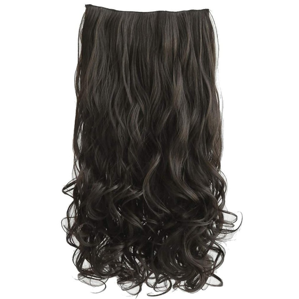 REECHO 16 1-Pack 3/4 Full Head Curly Wavy Clips in on Synthetic Hair Extensions HE008 Hairpieces for Women 5 Clips 3.9 Oz per Piece - Black Brown