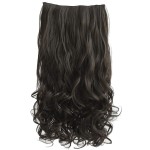 REECHO 16 1-Pack 3/4 Full Head Curly Wavy Clips in on Synthetic Hair Extensions HE008 Hairpieces for Women 5 Clips 3.9 Oz per Piece - Black Brown