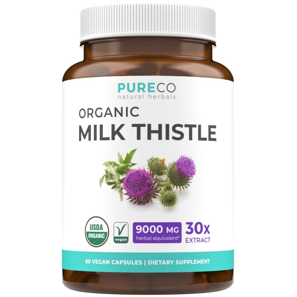USDA Organic Milk Thistle Capsules - 80% Silymarin Supplement for Liver Support- Super Concentrated 300mg of 30:1 Milk Thistle Extract Equivalent to 9,000mg - Milk Thistle Liver Detox 60 Day Supply