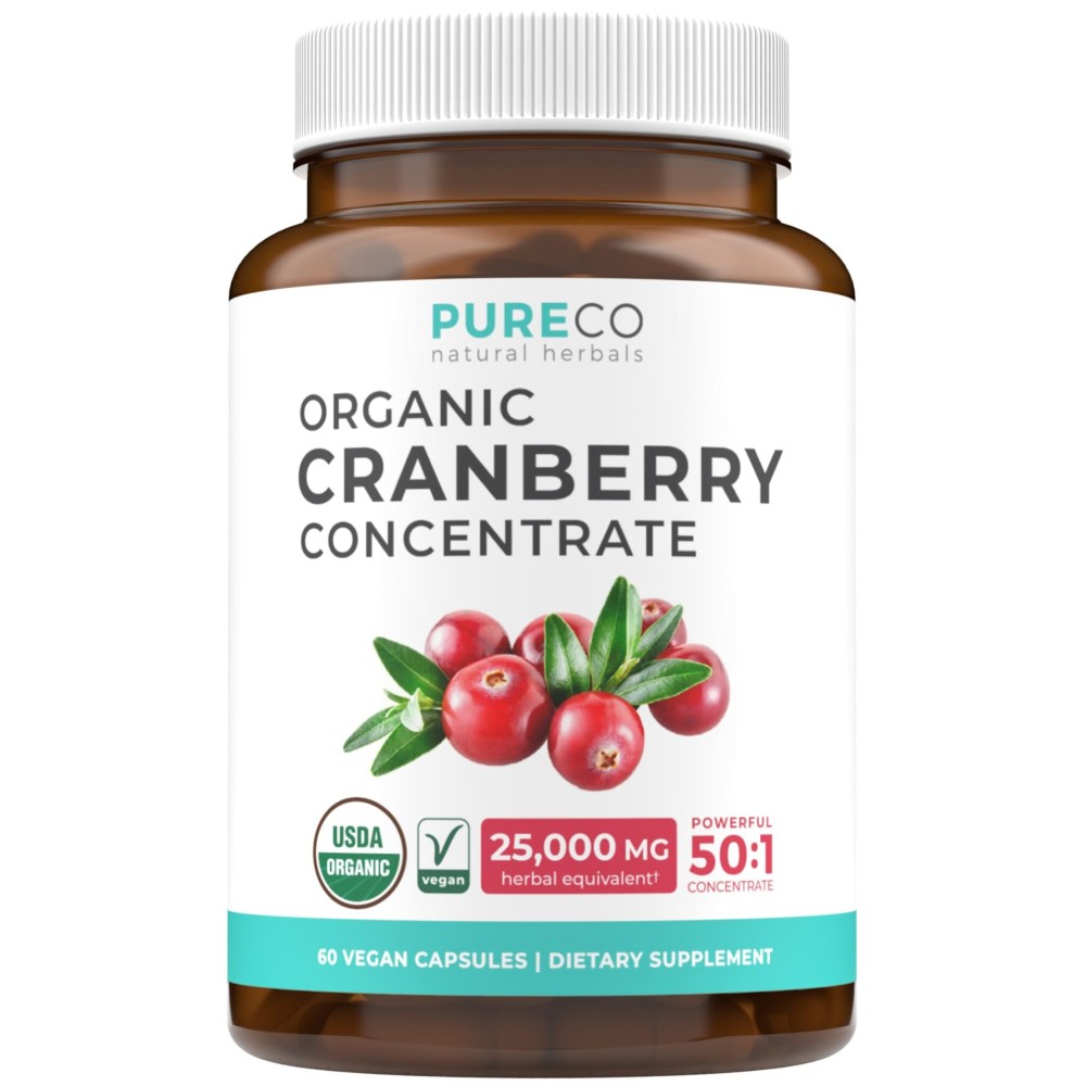 Organic Cranberry Pills - 50:1 Concentrate Equals 25,000mg of Fresh Cranberries (Vegan) for Urinary Tract Health & Kidney Cleanse - Cranberry Pills for Women - UTI Support Supplement - 60 Capsules
