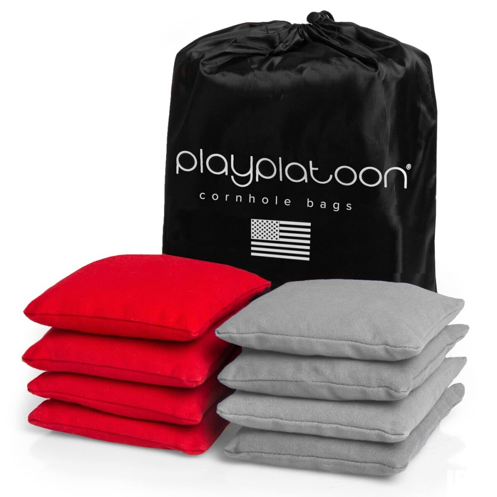 Play Platoon Weather Resistant Cornhole Bags - Set of 8 Regulation Size - Red & Gray - Durable Duck Cloth for Tossing Game, Includes Tote Bag