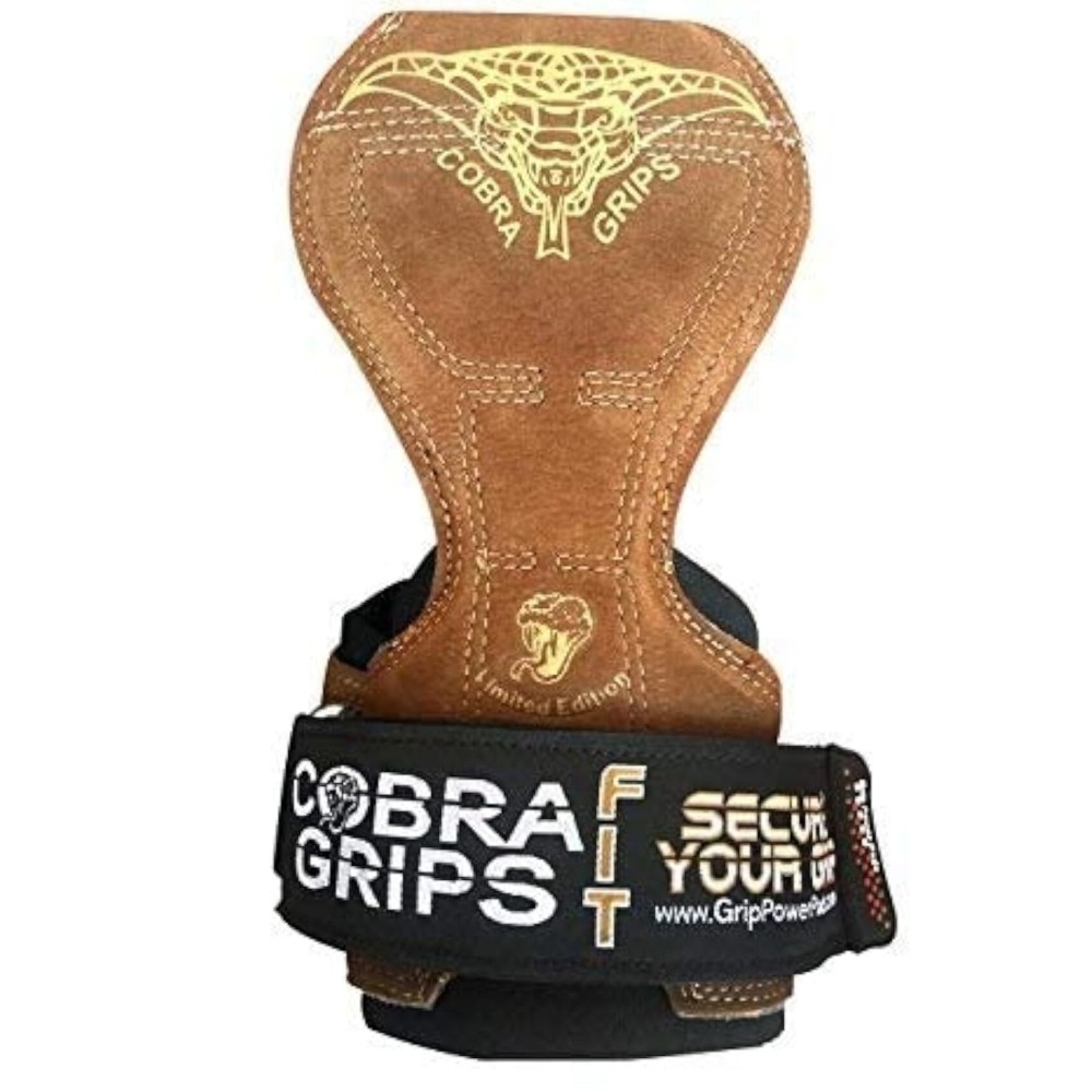 Cobra Grips FIT Brown Leather Weight Lifting Gloves Heavy Duty Straps Alternative to Power Lifting Hooks for Deadlifts with Built in Neoprene Padded Wrist Support (FIT Brown Leather)