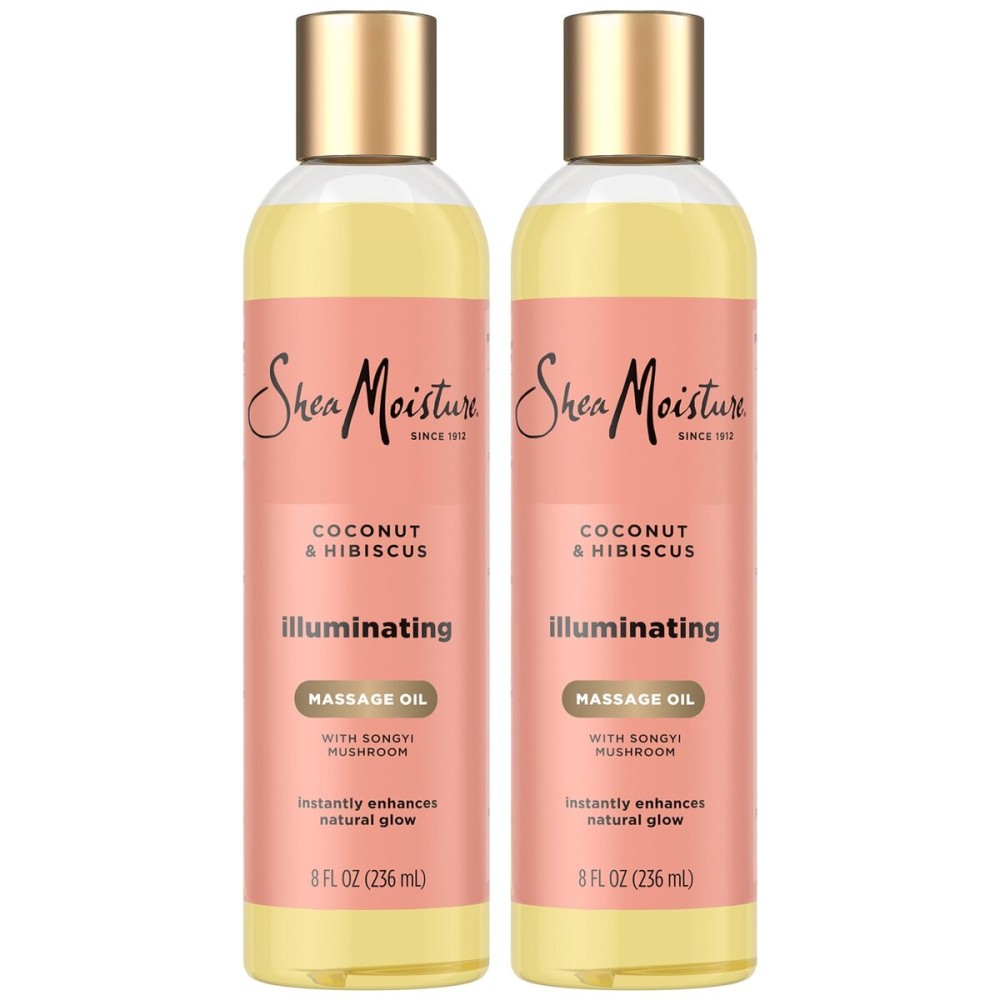 SheaMoisture Massage Oil, Illuminating Coconut & Hibiscus 2-Pack - Glow Up Essentials, 8 Oz Ea