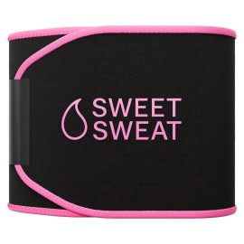Sports Research Sweet Sweat Waist Trimmer (Core Series) - Premium Sweat Enhancing Fitness Band for Women & Men - Adjustable Fit  Latex-Free Neoprene - Pink Logo, XL